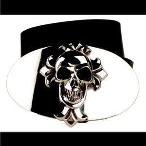Authentic King Baby Studio Sterling "Skull onCross" Oval Belt Buckle.